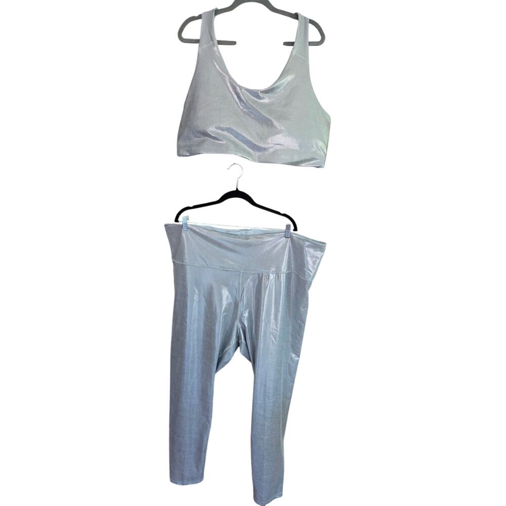 NEW Old Navy Active PowerSoft Silver Metallic Leggings & Sports Bra Set 4X